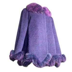 Basyanu Vintage Purple Alpaca
Wool Faux Fur Trim CoatCardigan Size L Winter Glam